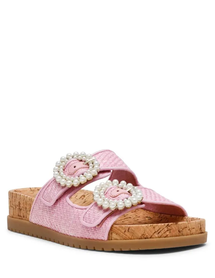 Women Happy Pink Raffia Anne Klein Sandals and Slides