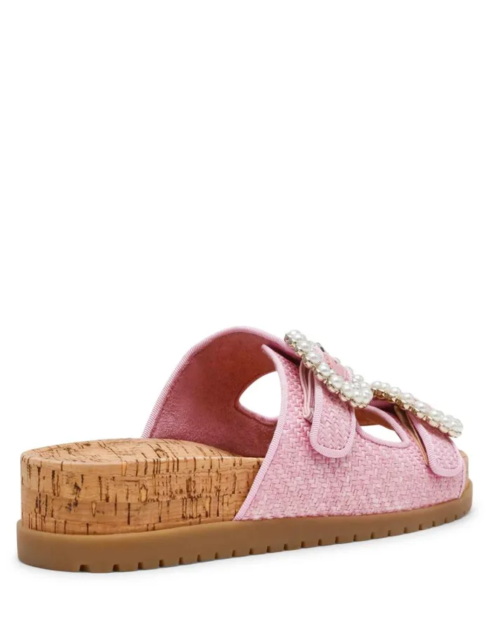 Women Happy Pink Raffia Anne Klein Sandals and Slides