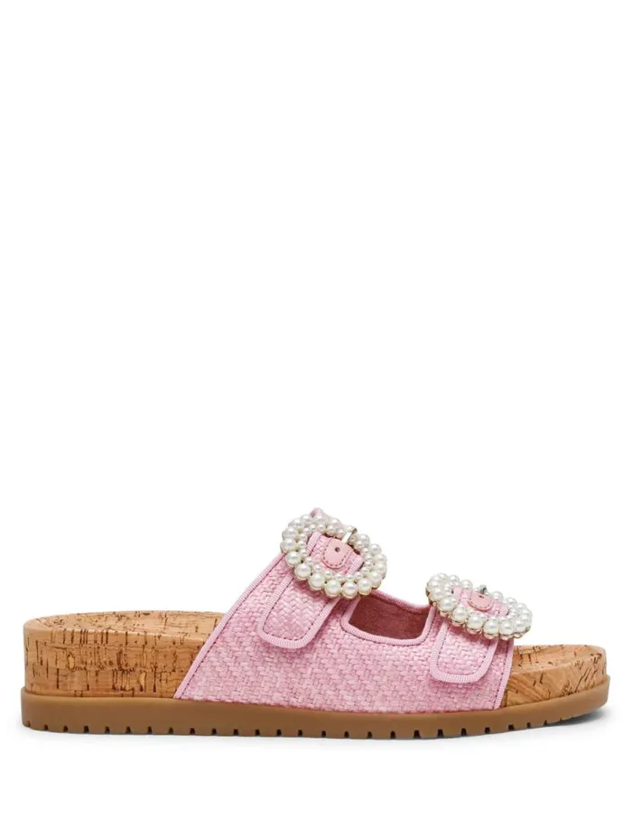 Women Happy Pink Raffia Anne Klein Sandals and Slides