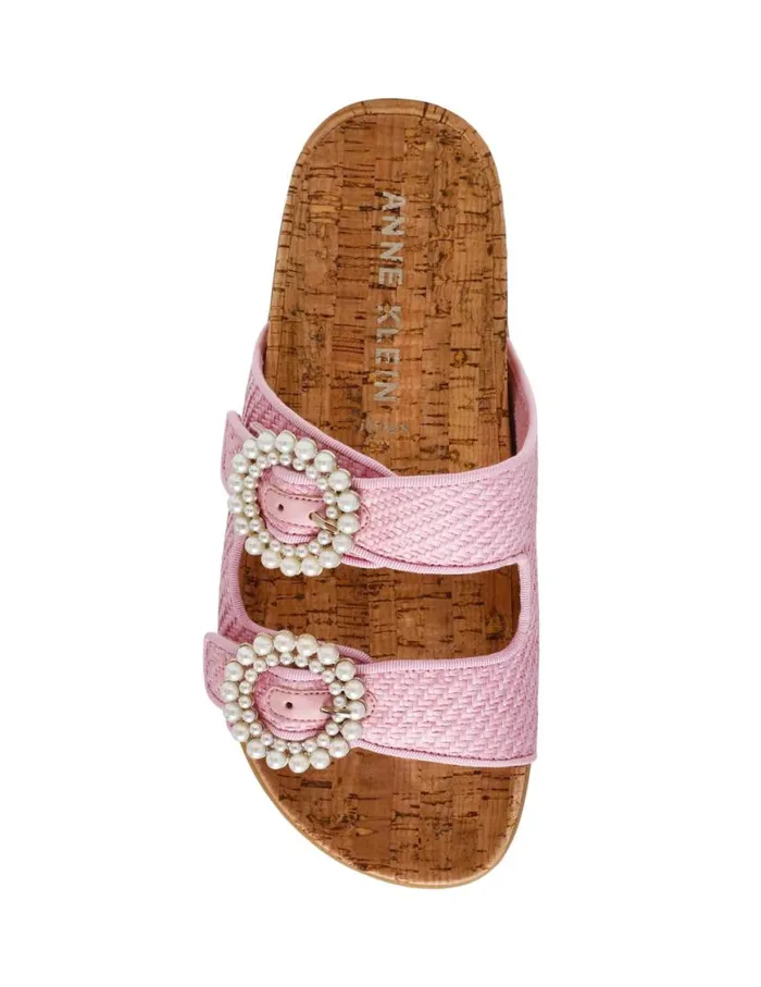 Women Happy Pink Raffia Anne Klein Sandals and Slides