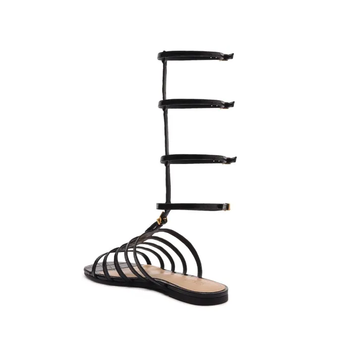 Women Hayden CrocodileEmbossed Leather Sandal Black Schutz Shoes Flats