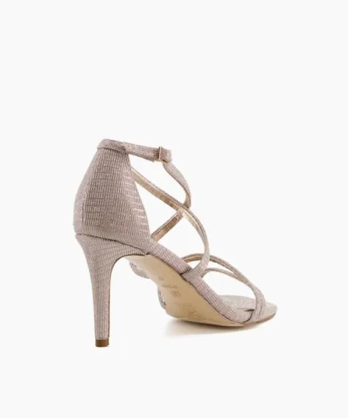 Women Heeled Sandals Dune London Musical 8211 Rose Gold Metallic Fabric Women Heeled Sandals Dune London Musical 8211 Rose Gold Metallic Fabric