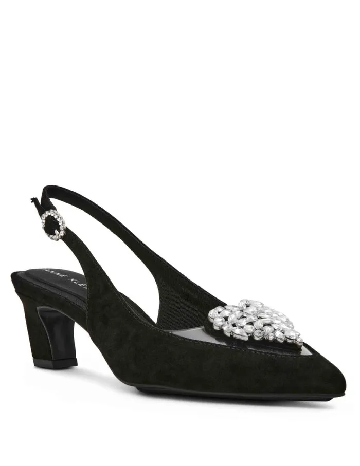 Women Inviting Dress Pump Black Suede Anne Klein Heels