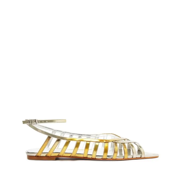 Women Iris Specchio Leather Flat Silver Schutz Shoes Flats