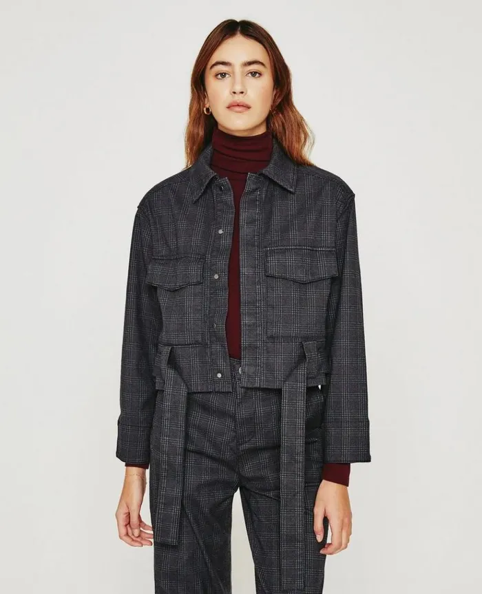 Women Jackets AG Jeans Elsie Belted Jacket Small Rue Maroon Multi Women Jackets AG Jeans Elsie Belted Jacket Small Rue Maroon Multi