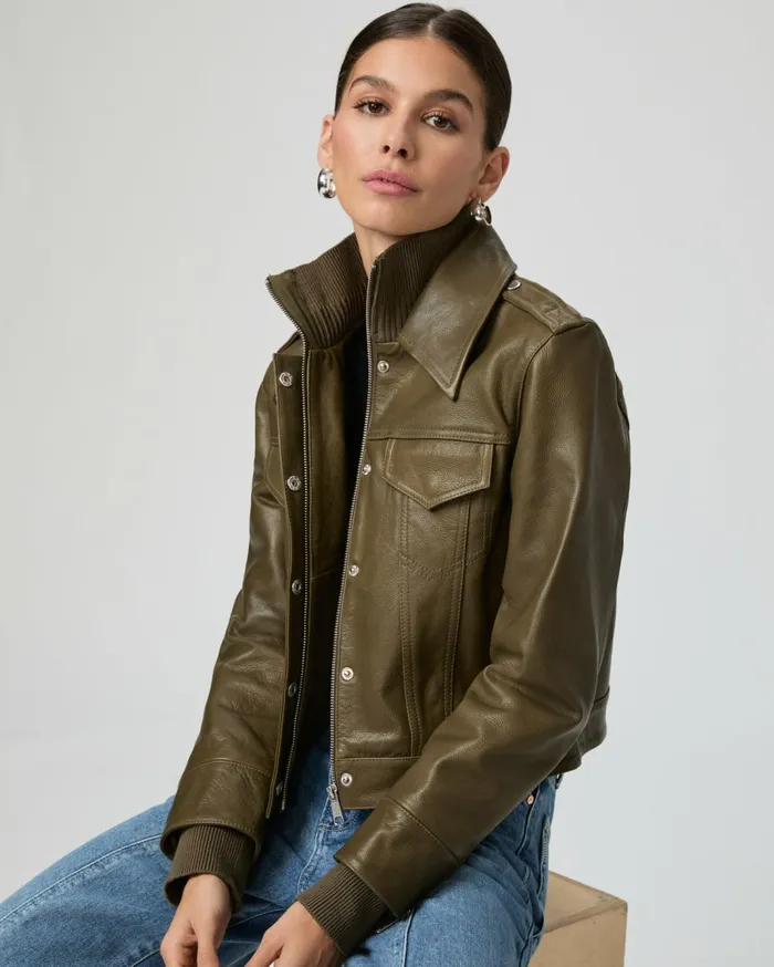 Women Jackets and Coats PAIGE Molina Jacket 8211 Spanish Moss Leather