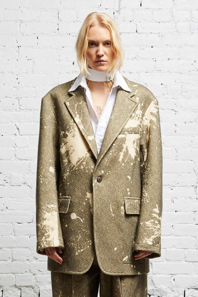 Women Jackets and Coats R13 Oversized Ragged Blazer 8211 Tweed Paint Splatter
