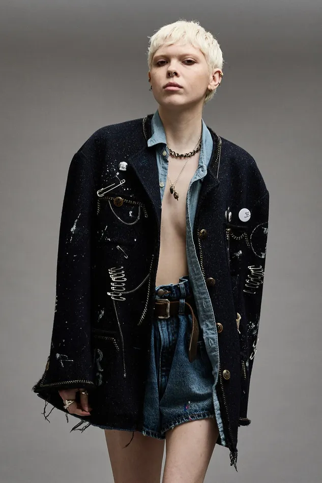 Women Jackets and Coats R13 Slouch Chore Jacket 8211 Dark Tweed