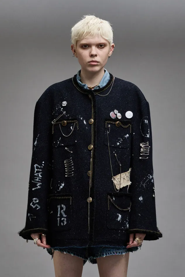 Women Jackets and Coats R13 Slouch Chore Jacket 8211 Dark Tweed