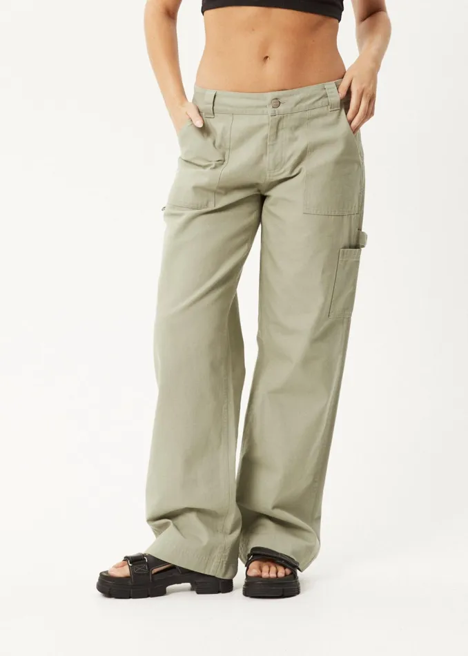 Women Jeans and Pants Afends AFENDS Womens Lexi 8211 Low Rise Carpenter Pants 8211 Eucalyptus