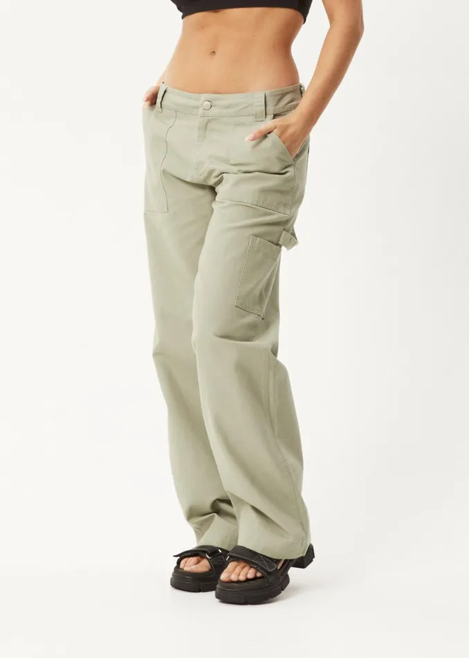 Women Jeans and Pants Afends AFENDS Womens Lexi 8211 Low Rise Carpenter Pants 8211 Eucalyptus