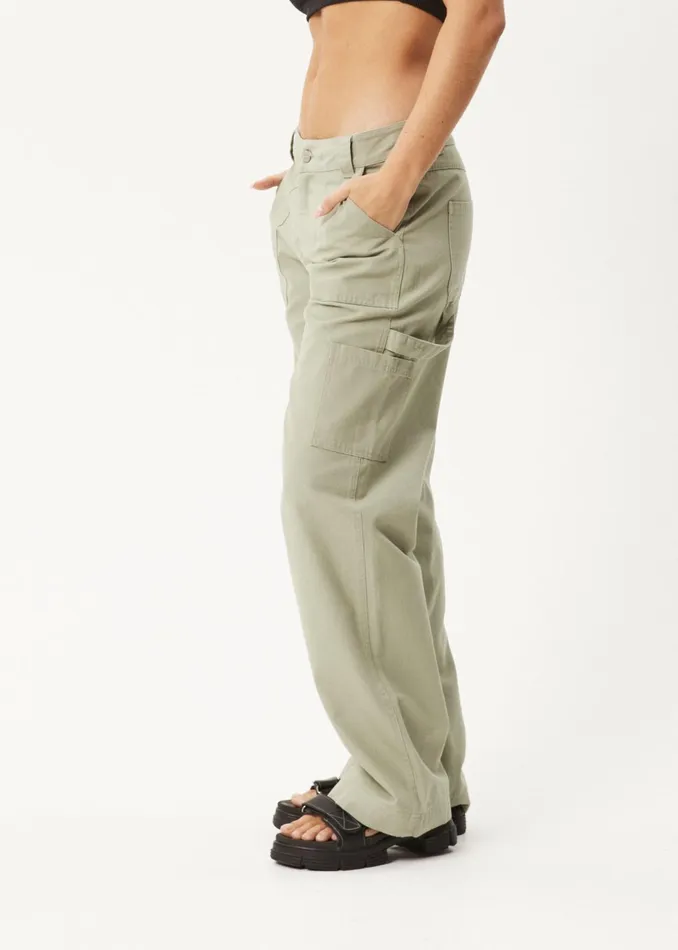 Women Jeans and Pants Afends AFENDS Womens Lexi 8211 Low Rise Carpenter Pants 8211 Eucalyptus