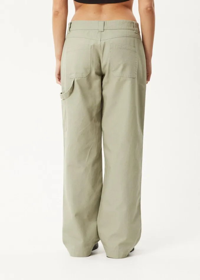 Women Jeans and Pants Afends AFENDS Womens Lexi 8211 Low Rise Carpenter Pants 8211 Eucalyptus
