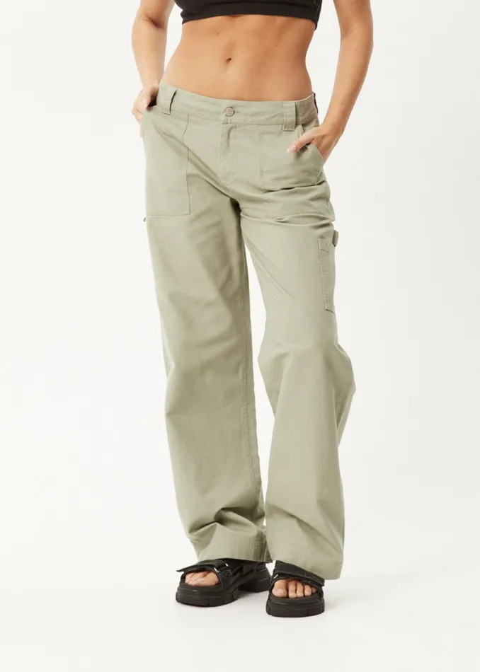 Women Jeans and Pants Afends AFENDS Womens Lexi 8211 Low Rise Carpenter Pants 8211 Eucalyptus