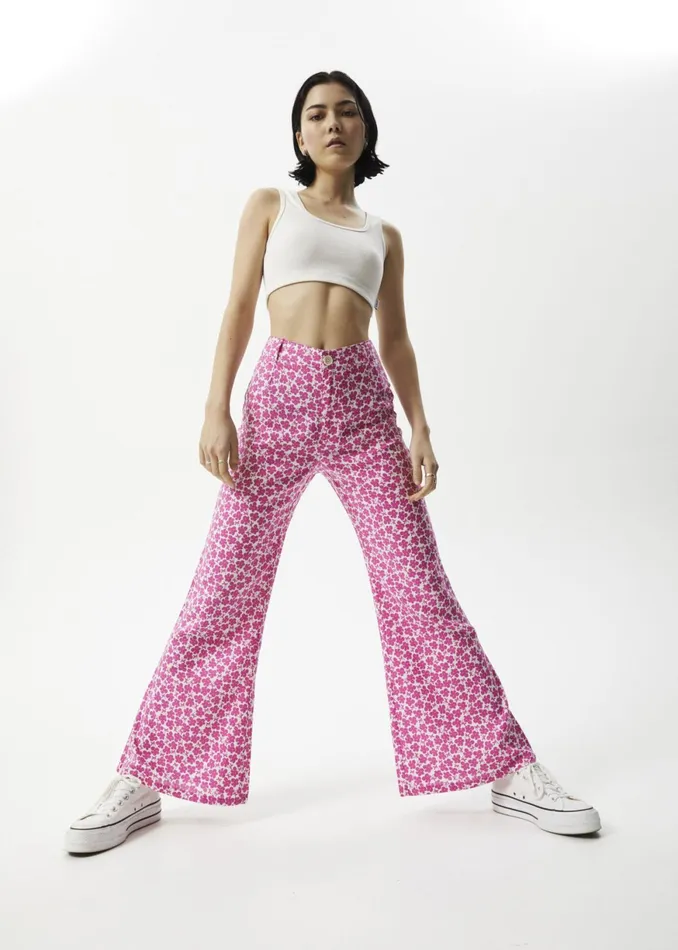Women Jeans and Pants Afends AFENDS Womens Madeline Birkin 8211 Flared Pants 8211 Bubblegum Floral