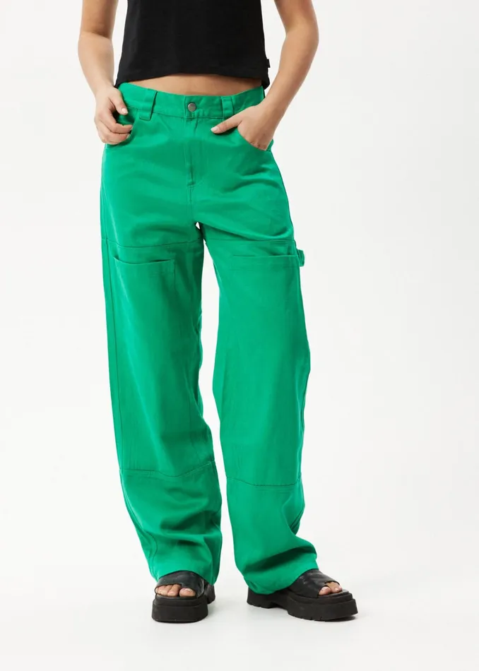 Women Jeans and Pants Afends AFENDS Womens Sleepy Hollow Moss 8211 Twill Carpenter Pants 8211 Forest