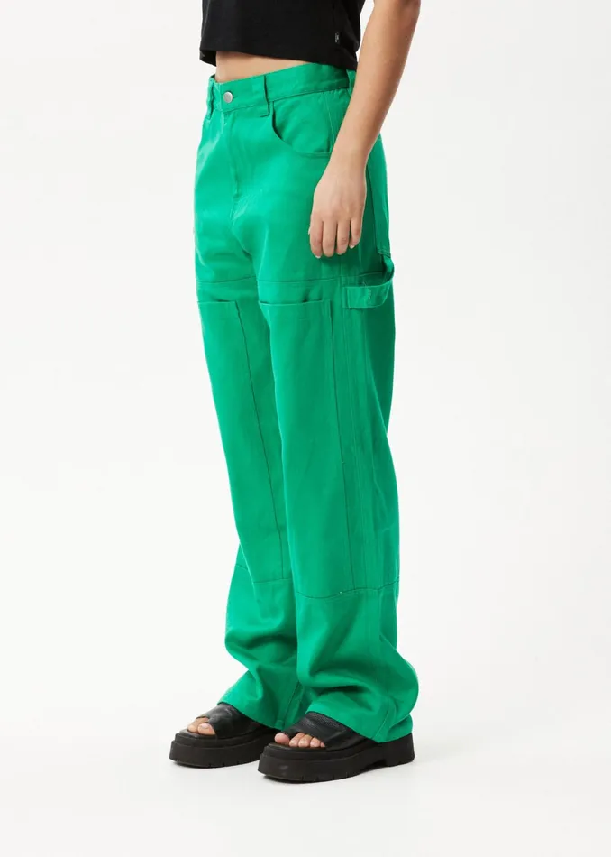 Women Jeans and Pants Afends AFENDS Womens Sleepy Hollow Moss 8211 Twill Carpenter Pants 8211 Forest