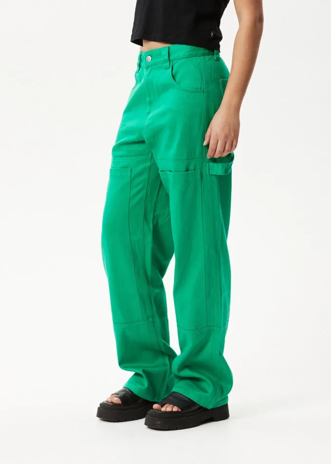 Women Jeans and Pants Afends AFENDS Womens Sleepy Hollow Moss 8211 Twill Carpenter Pants 8211 Forest
