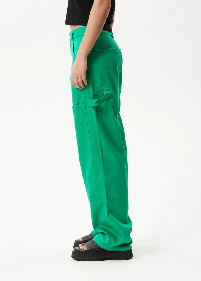 Women Jeans and Pants Afends AFENDS Womens Sleepy Hollow Moss 8211 Twill Carpenter Pants 8211 Forest