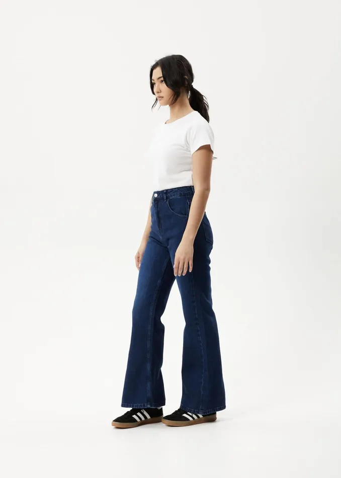 Women Jeans and Pants Afends Marsha 8211 Womens Hemp Denim Slim Flared Jeans 8211 Original Rinse 8211 AFENDS