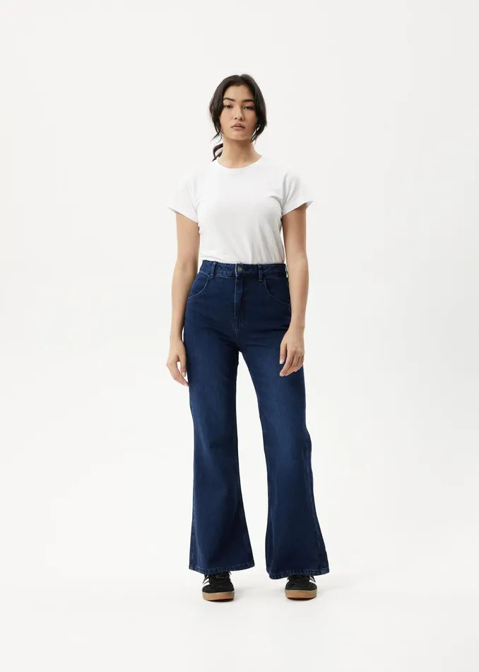 Women Jeans and Pants Afends Marsha 8211 Womens Hemp Denim Slim Flared Jeans 8211 Original Rinse 8211 AFENDS