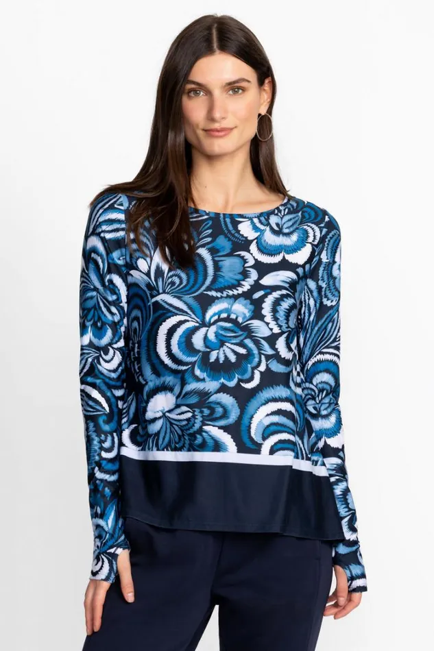 Women Johnny Was Active Bee Active Long Sleeve Handkerchief Hem Top Feathery Flower