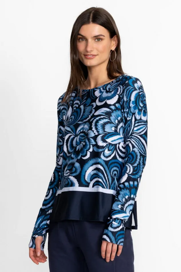 Women Johnny Was Active Bee Active Long Sleeve Handkerchief Hem Top Feathery Flower