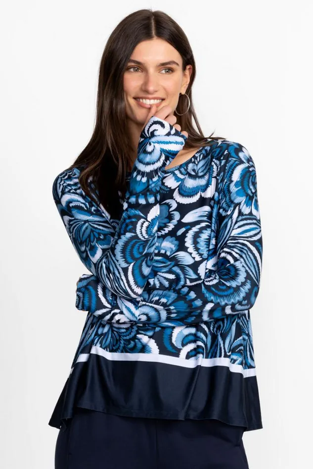 Women Johnny Was Active Bee Active Long Sleeve Handkerchief Hem Top Feathery Flower