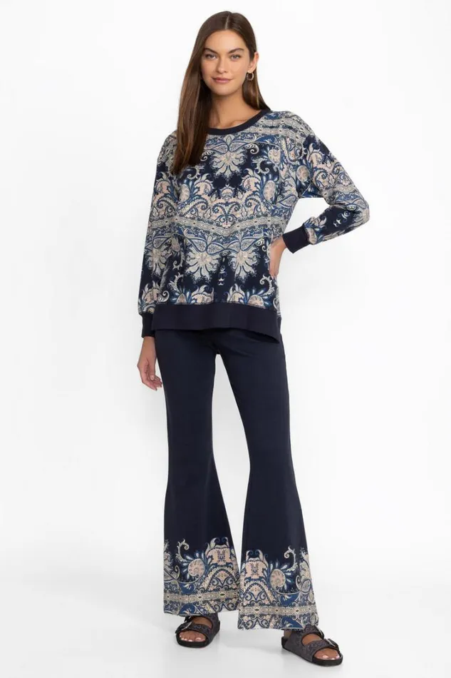 Women Johnny Was Active High Low Crew Neck Sweatshirt Roman Paisey Scarf Print