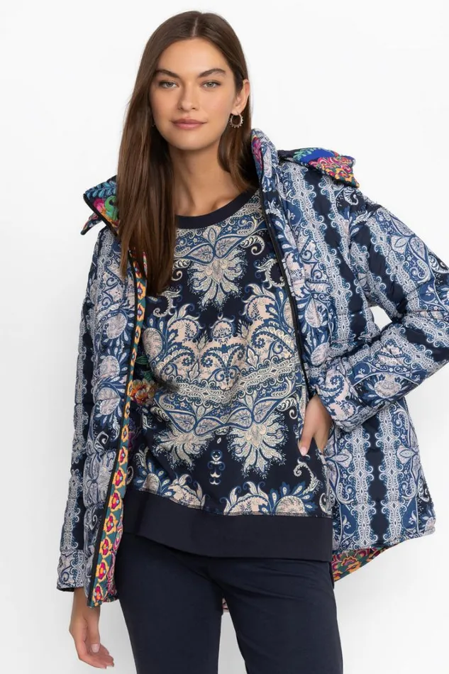 Women Johnny Was Active High Low Crew Neck Sweatshirt Roman Paisey Scarf Print