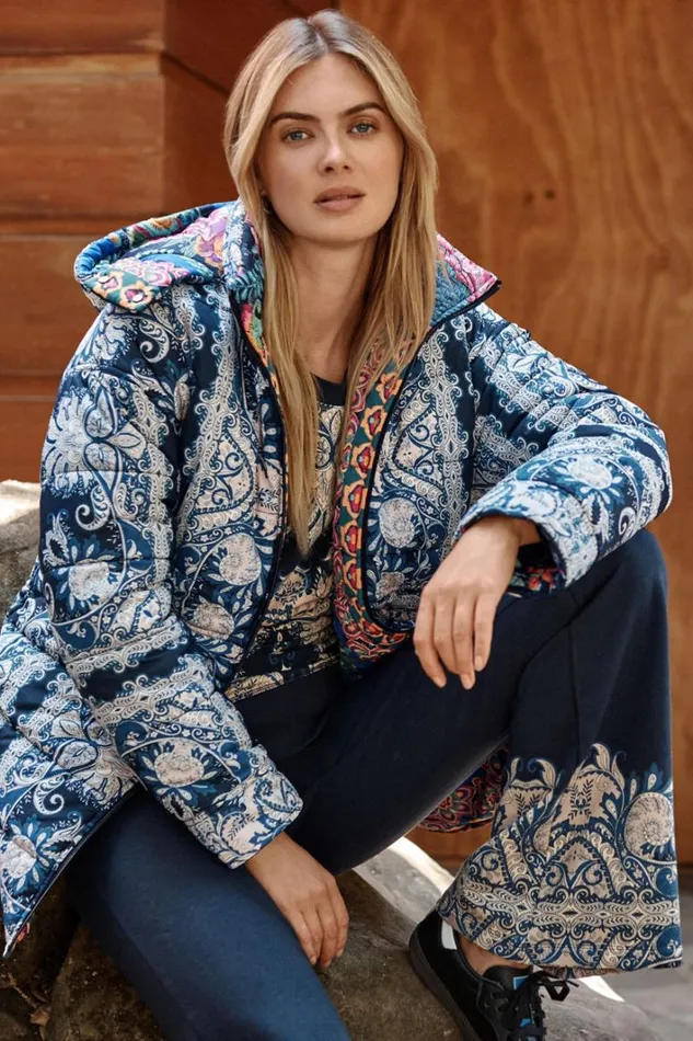 Women Johnny Was Active High Low Crew Neck Sweatshirt Roman Paisey Scarf Print