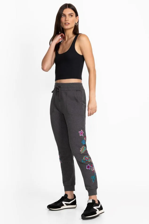 Women Johnny Was Bottoms French Terry Jogger Stone Grey