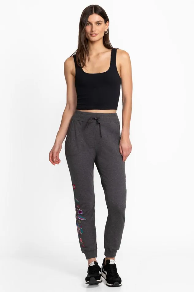 Women Johnny Was Bottoms French Terry Jogger Stone Grey