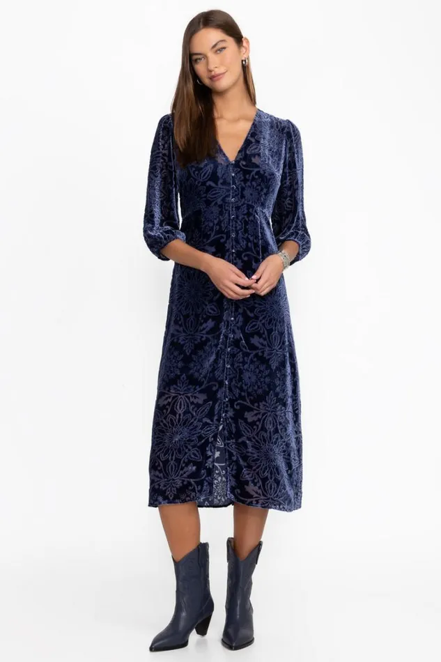 Women Johnny Was Dresses Ryan Midi Dress Sapphire Blue