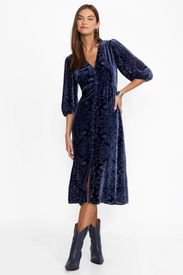 Women Johnny Was Dresses Ryan Midi Dress Sapphire Blue