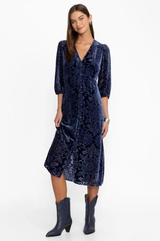 Women Johnny Was Dresses Ryan Midi Dress Sapphire Blue