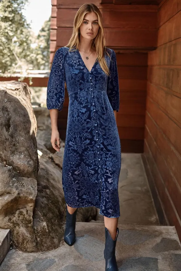 Women Johnny Was Dresses Ryan Midi Dress Sapphire Blue