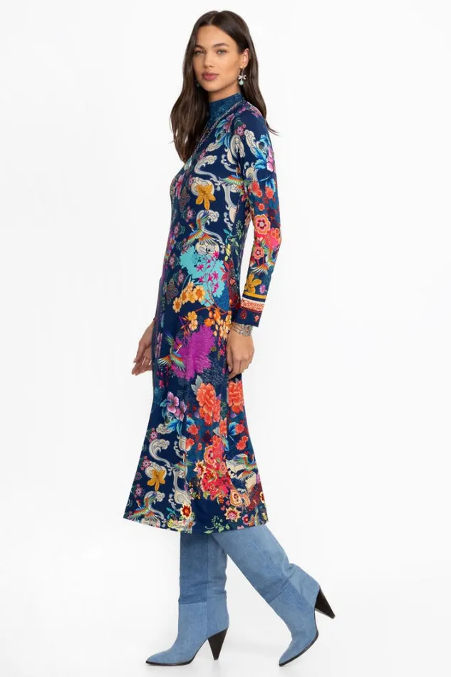 Women Johnny Was Dresses The Janie Favorite Seamed Mock Neck Dress Dreamer Blu
