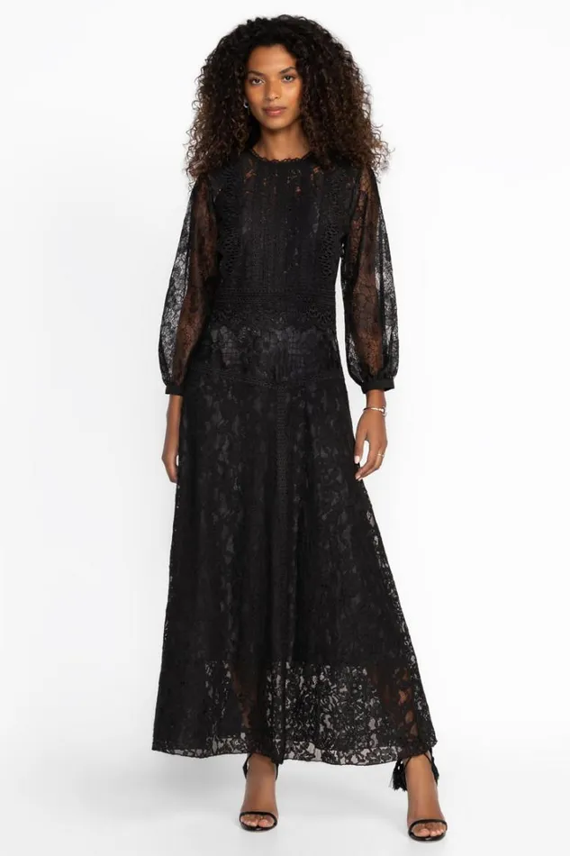 Women Johnny Was Dresses Thea Lace Dress Black