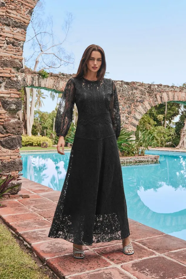 Women Johnny Was Dresses Thea Lace Dress Black