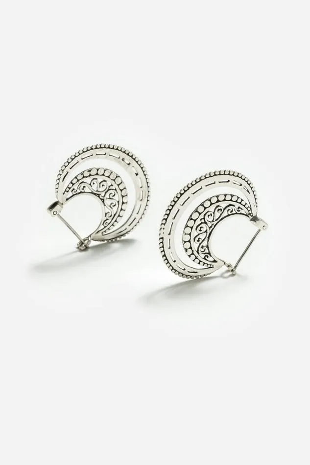Women Johnny Was Jewelry Amazing Curve Hoop Earrings Silver