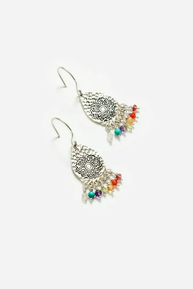 Women Johnny Was Jewelry Chakra Drop Dangle Earrings Silver