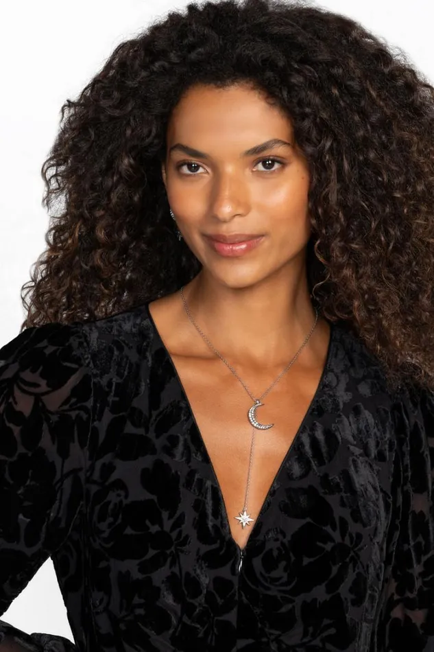 Women Johnny Was Jewelry Moon Phase Pendant Necklace Silver