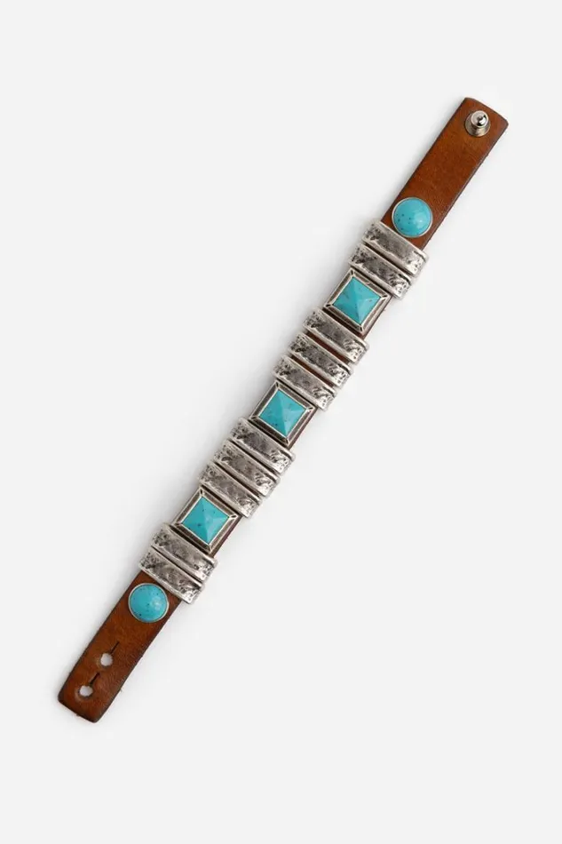 Women Johnny Was Jewelry Turquoise Italian Leather Wrap Bracelet Cuoio