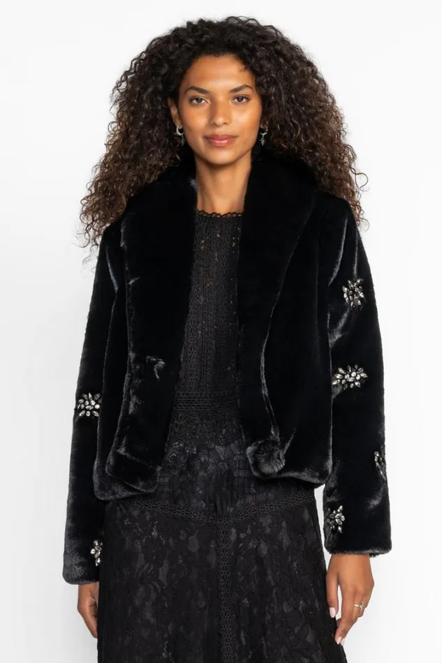 Women Johnny Was Outerwear Angella Faux Fur Jacket Black