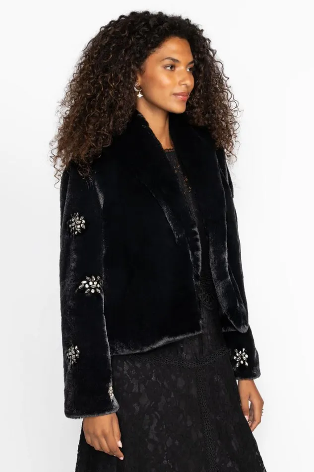 Women Johnny Was Outerwear Angella Faux Fur Jacket Black