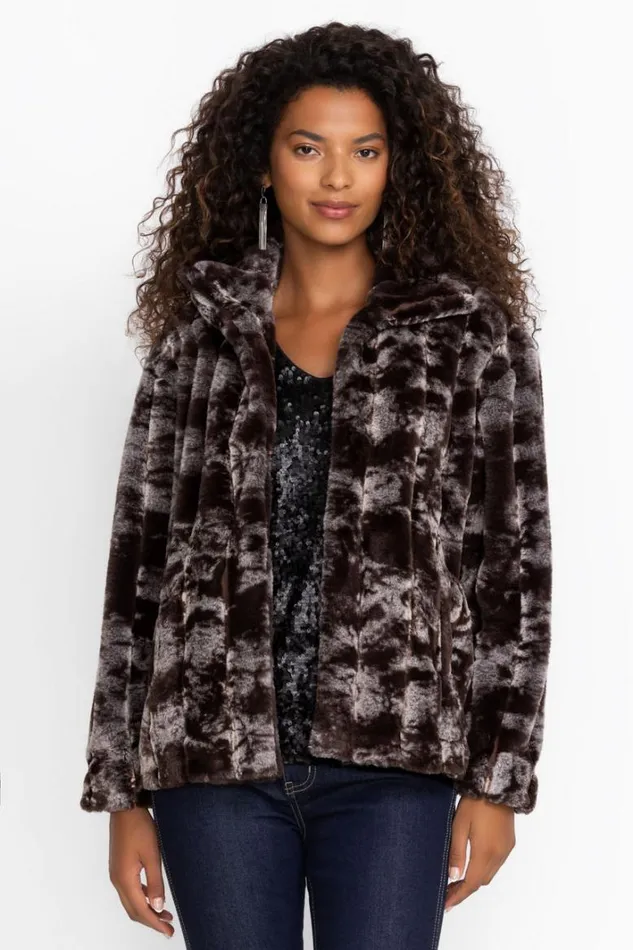 Women Johnny Was Outerwear Cropped Faux Fur Jacket Marbled