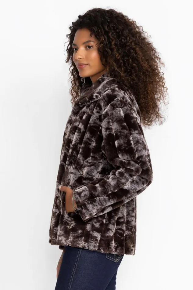 Women Johnny Was Outerwear Cropped Faux Fur Jacket Marbled