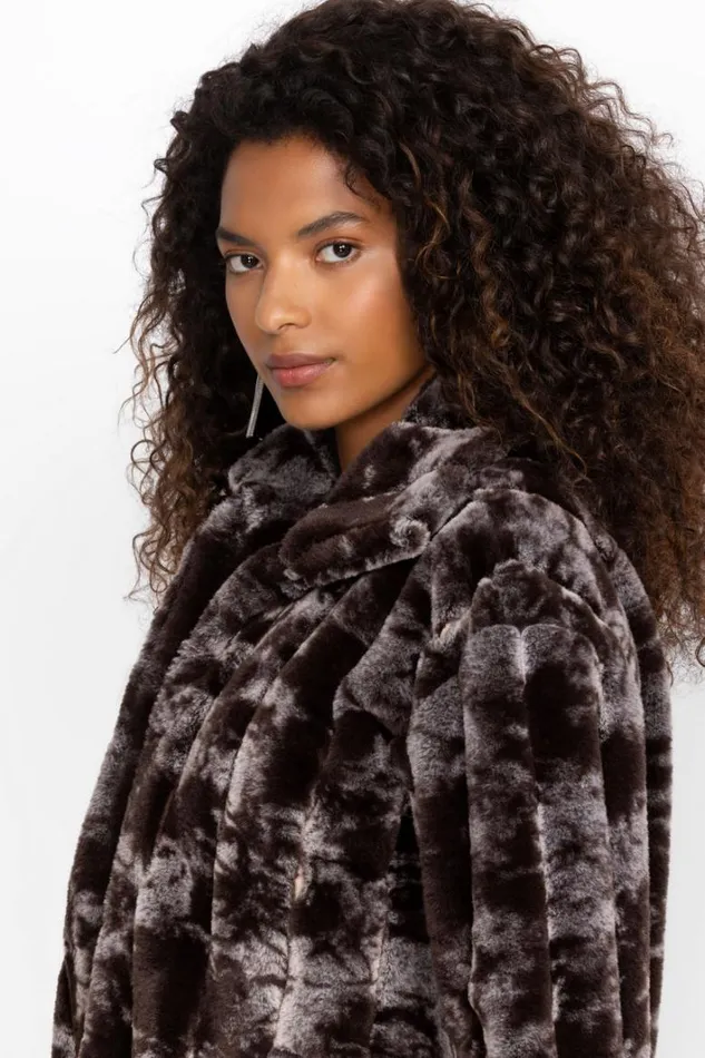 Women Johnny Was Outerwear Cropped Faux Fur Jacket Marbled