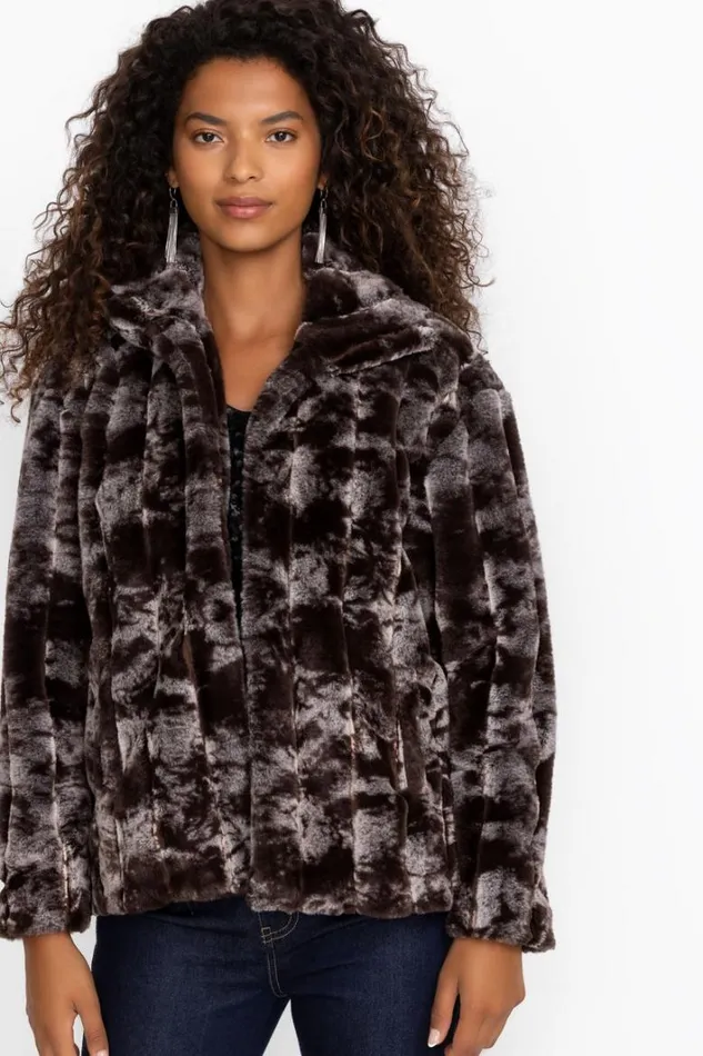 Women Johnny Was Outerwear Cropped Faux Fur Jacket Marbled